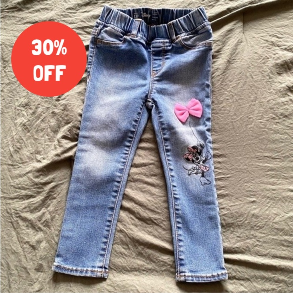 DISNEY Size 3T Pink Minnie Mouse Blue Denim Jeggings Skinny Fit Jeans